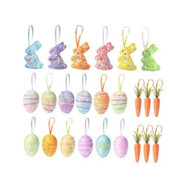 Imagem de oshhni Enfeites de Páscoa para pendurar, pingentes, lembrancinhas de festa, espuma leve, decoração colorida para casa, quarto, cozinha, porta, primavera, 24 Ovos de Coelho Cenoura