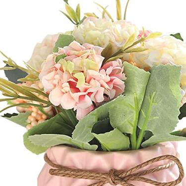 Imagem de Naroote Flor Em Vaso Falso de Hortênsia Completa Arredondada, Conforto e Calor Doméstico, Material de Cerâmica de Seda, Perfeito para Decoração de Quarto e Sala de Estar (Rosa)