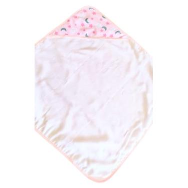 Imagem de Toalha de Banho Bebê com Capuz, Rosa com Estampa Céu Lua e Estrelas, 100% Algodão, 70x70cm, Alta Absorção, Forro Fralda