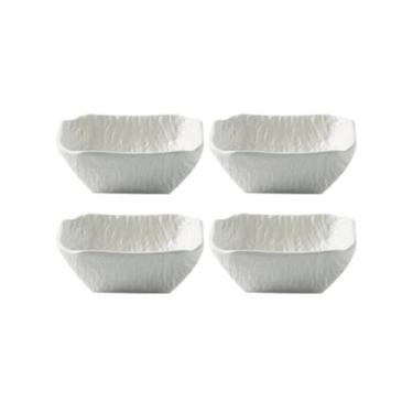 Imagem de prato de lanche Prato quadrado com textura de pedra para molho, tigela para mergulhar, prato para sushi, aperitivo e preparação cozinha tigela de sopa(Branco)