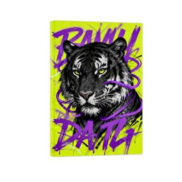 Imagem de Animais Pintura Arte Parede - Cabeça Tigre Negro - Impressões em tela - Moderno Colorida Pôster para decoração sala de estar 30x45cm Tela Embrulhada