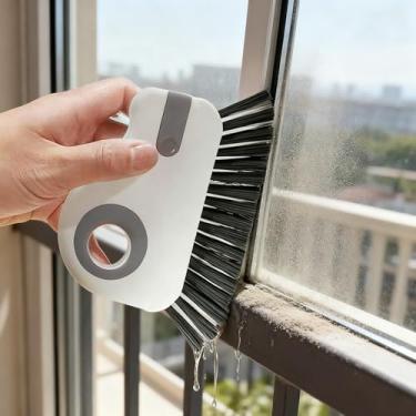 Imagem de 1 escova de limpeza de trilhos de janela, 2 em 1, alça removível de fácil aderência, raspador integrado para trilhos de janelas e portas deslizantes, limpeza doméstica, cinza