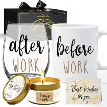 Imagem de Presentes de colegas de trabalho para mulheres e homens - Antes do trabalho depois do trabalho taça de vinho presente engraçado de agradecimento para chefe, colega de trabalho, gerente, professor