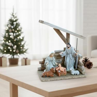 Imagem de Sagrada Familia Presepio Natalino Com Estabulo Decorativo 19cm