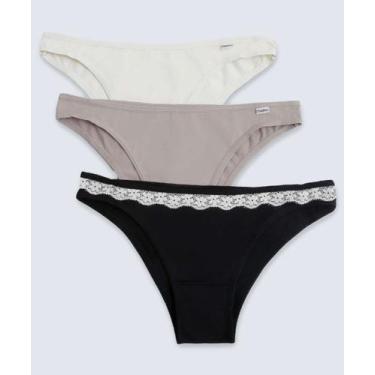 Imagem de Kit 3 Calcinhas Tanga DelRio-23385, M, Bege e preto