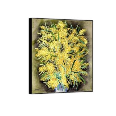 Imagem de BMZFYBS Pintura de arte de parede de flores - Imagem de decoração vintage - Mimosas 3 - Impressões em tela de moldura preta para sala de estar 70 x 85 cm 27 x 33 pol