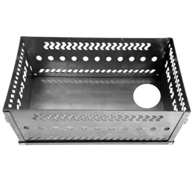 Imagem de DANCHEL OUTDOOR Cesta de pedra portátil para sauna, suporte dobrável de aço inoxidável para fogões de sauna a lenha, acessórios de sauna para acampamento interno/externo, 45 x 26 x 14 cm