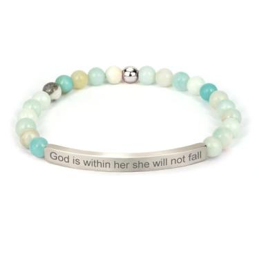 Imagem de cusurlove Pulseira Cristã Inspiradora para Mulheres, Banhado a Ouro 18 K, Biblia Versículo com Contas Amazonita, Presente de Fé Religiosa para Mãe, Filha, Irmã, Amiga, Medium, Pedra Aço inoxidável