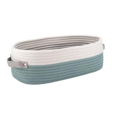 Imagem de Baoblaze Cesto de vime trançado para guardar objetos diversos, e moderno, com alças. Organizador ideal para banheiro, sala de estar e quarto, Branco Verde