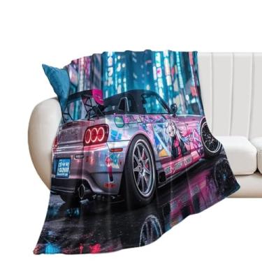 Imagem de HouLaiZhe Cobertor Super Macio Flanela Neon Graffiti JDM Carro S2000 Cobertores de Refrigeração Leve para Sofá-Cama Cadeira Sofá Carro Viagem ao Ar Livre Leve Quente 101,6 cm x 127 cm