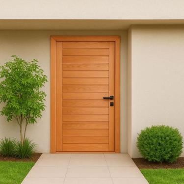 Imagem de Kit Porta Completa AD01 62x210cm Fechadura Preta em Madeira Maciça Tau