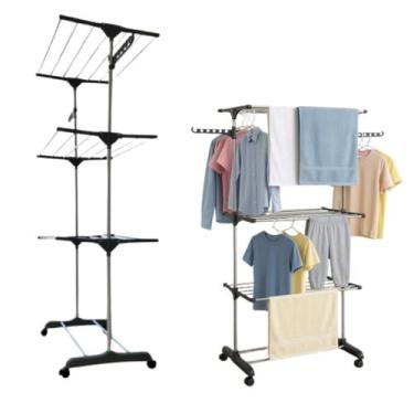Imagem de Varal 3 Andares de Chão Dobrável com Prateleiras - GLOBALMIX