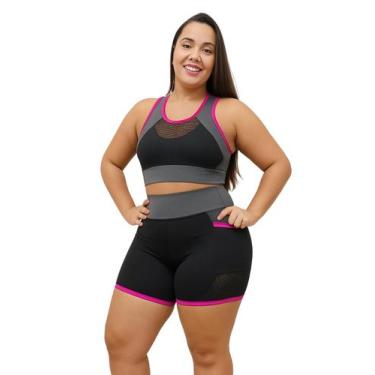 Imagem de Conjunto Feminino Academia Roupa De Ginastica Plus Size - WM, G1, Pret