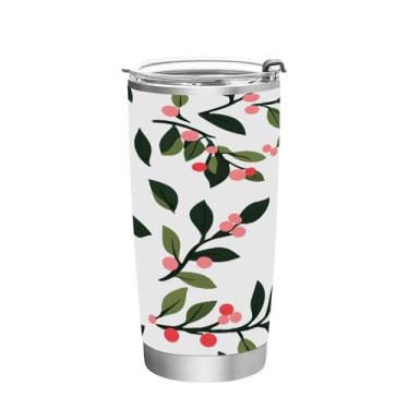 Imagem de Wassud Caneca de café de viagem com isolamento térmico Leaves Spring de 350 ml com tampa e canudo de aço inoxidável para bebidas frias e quentes