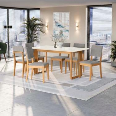Imagem de Conjunto Sala de Jantar Dora em Madeira Maciça 6 Cadeiras Boucle Cinza