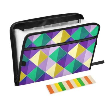 Imagem de Wassud Acordeão quadrado colorido organizador de arquivos de papel A4 pastas de arquivo de documentos fólio com etiquetas pasta de arquivo expansível 13 bolsos