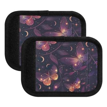 Imagem de Qilmy Linda alça de bagagem de mariposa e lua, pacote com 2 identificadores de bagagem, identificadores de bagagem, capa confortável para carrinho de bebê, mala de viagem, acessórios de viagem de