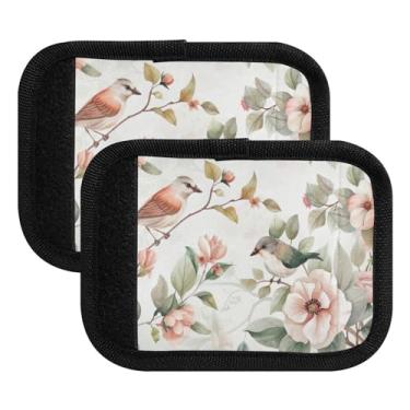 Imagem de Qilmy Pássaros e flores fofos envoltório alça de bagagem, pacote com 2 identificadores de bagagem, identificadores de bagagem, capa confortável para carrinho de bebê, mala de viagem, acessórios de