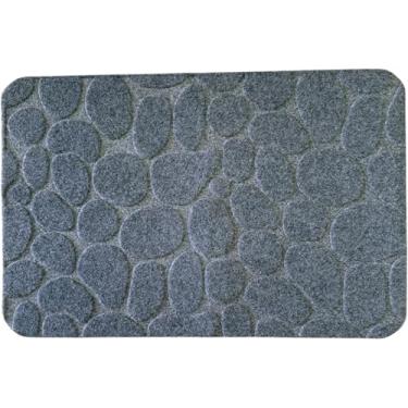 Imagem de Tapete Capacho Entrada Porta 38x58cm Antiderrapante Limpa Pés Estampado Pedras Folhas Decorativo (Cinza Pedra)