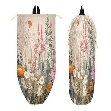 Imagem de xigua Suporte de parede para saco de plástico de flores silvestres com cordão, 1 pacote, reutilizável para decoração organizadora de sacolas de compras, meias, roupas íntimas e gravatas