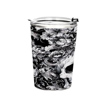 Imagem de STAYTOP Copo de aço inoxidável com caveira de Halloween, 368 g, copo de café isolado com tampa e canudo, caneca de café de viagem de parede dupla para bebidas quentes e frias