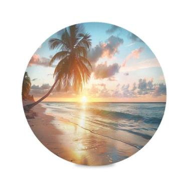 Imagem de xigua Jogo americano redondo pôr do sol na praia, conjunto de 1 para mesa de jantar, tapetes de mesa antiderrapantes laváveis e resistentes ao calor para decoração de festa, cozinha, jantar