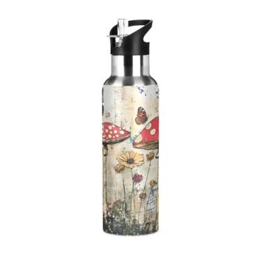 Imagem de Burbuja Garrafa de água de aço inoxidável de campo de flores de cogumelo, garrafas de água isoladas a vácuo com tampa de canudo para esportes, academia, escola - à prova de vazamento e suor, sem BPA