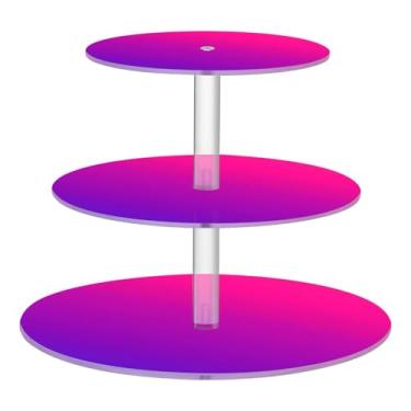 Imagem de CEBUGI Suporte de cupcake de 3 camadas, fundo colorido, redondo, suporte de bolo, bandeja de servir em camadas de acrílico para festas de chá, chá de bebê, casamento e mais