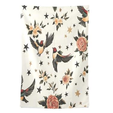 Imagem de STAYTOP Tapeçaria vintage pássaros voadores tapeçaria de parede para decoração de casa dormitório sala de estar quarto tapete de parede (90 × 60 pol)