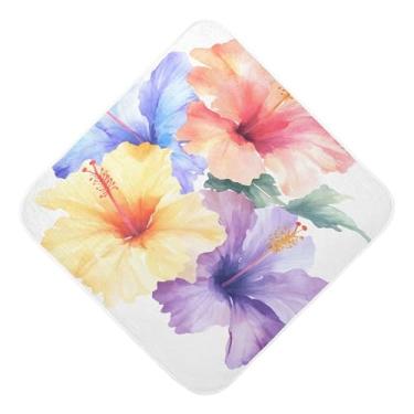 Imagem de Burbuja Toalha de banho para bebê com flores tropicais em aquarela - Toalha com capuz de musselina macia e absorvente para recém-nascidos, 89 x 89 cm