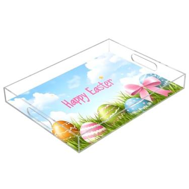 Imagem de STAYTOP Bandeja de acrílico para servir ovos de páscoa, 15,7 x 11,20 cm, bandejas decorativas à prova de derramamento, organizador de bancada para café da manhã, chá, comida, maquiagem