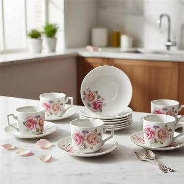 Imagem de Xícara de café kit com 12 peças de Cerâmica e porcelana kit xicaras com pires(Xicara branca lisa)