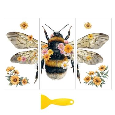 Imagem de Peacoblue Adesivo decalque de transferência para decoração de móveis artesanais 15 x 30 cm abelhas florais retrô, 3 peças à prova d'água UV DTF transferência para gaveta cômoda vidro porcelana madeira