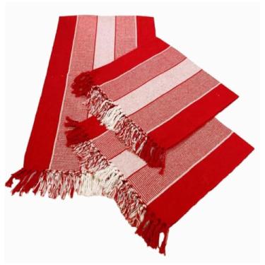 Imagem de Kit Passadeira Tapete Para Cozinha De Tear 3 Peças(Vermelho Listrado)