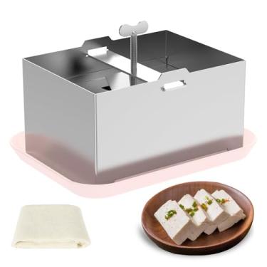 Imagem de Prensa de tofu de aço inoxidável, paneer, máquina de tofu faça você mesmo de aço inoxidável com toalha prensadora e bandeja coletora, para tofu firme, queijo, paneer, lavável na lava-louças