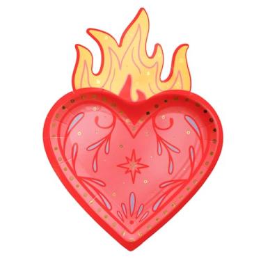 Imagem de Jollity & Co Prato de sobremesa Queens Flaming Heart - Pacote com 8 pratos - Pratos descartáveis para aniversários, festas ou celebrações dos namorados