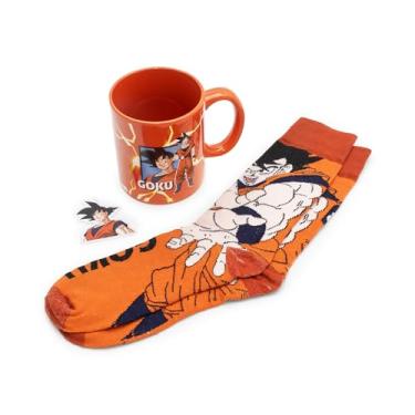 Imagem de Culture Fly Conjunto de presente Dragon Ball Z Goku caneca, meias e adesivos, coleção de 3 peças (Goku laranja)