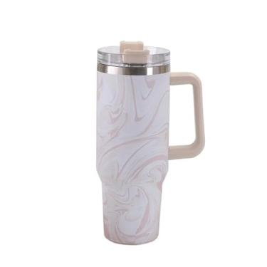 Imagem de Copo Térmico Aço Inox 1200 Ml Com Alça e canudo(Rosa Com Beje)