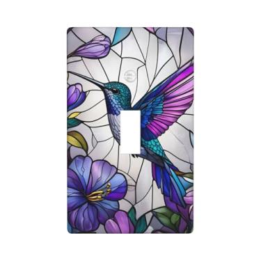 Imagem de Indokyeyqaz Placa decorativa para interruptor de luz de beija-flor de vidro manchado, placas de parede decorativas, 1 placa de interruptor de grupo e tampas de tomada 7 x 11,4 cm para quarto, banheiro