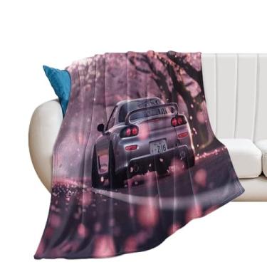 Imagem de HouLaiZhe Cobertor super macio flanela rosa flor de cerejeira carro Rx7 JDM cobertores refrescantes leves para sofá-cama cadeira sofá carro viagem ao ar livre leve quente 127 x 152 cm