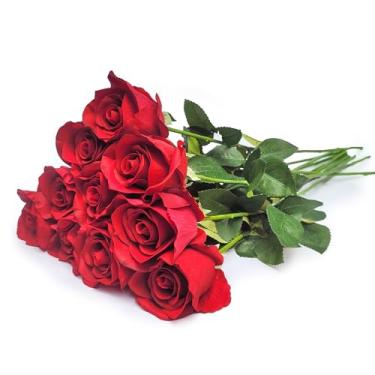 Imagem de SYFASHRAN 10 rosas artificiais de toque real de 66 cm – flores de seda falsas de haste longa com folhas, aparência real, para vaso alto, casamento, decoração de casa, centros de mesa, festa de