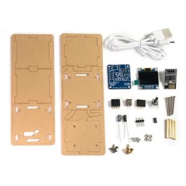 Imagem de ZEZEFUFU Mini relógio eletrônico DIY Kit Display OLED Tempo Temperatura Data DIY Projeto de solda