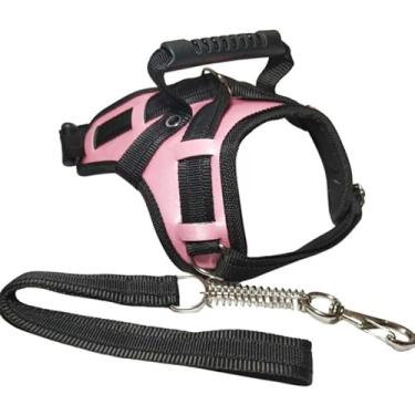 Imagem de Coleira Peitoral Resistente para Cachorro Grande com Guia – Arnês Reforçado Couro Sintético para Pitbull, Rottweiler, Labrador e Husky(P,ROSA)