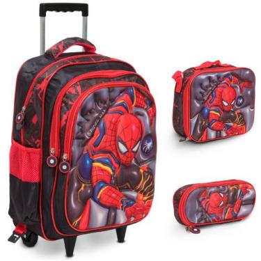Imagem de Kit Mochila Infantil Escolar Spider Man Rodinha Passeio Aula - Plike, 