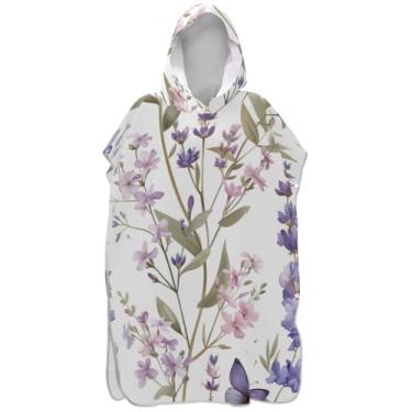 Imagem de Joisal Poncho de surfe para trocador adulto toalha de banho com capuz plus size ponchos adultos para mulheres lavanda flores silvestres branco