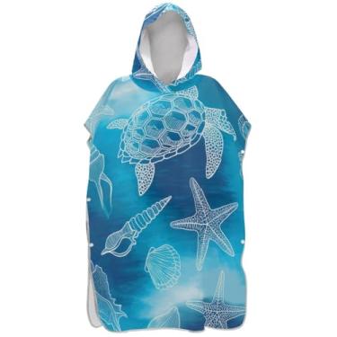 Imagem de Joisal Roupão para adultos poncho de surfe toalha de banho com capuz reutilizável criaturas marinhas tartarugas azul poncho masculino com capuz