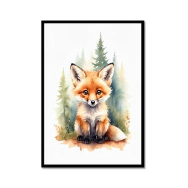 Imagem de Arte de parede de berçário botânico fofo safári floresta nebulosa urso coelho raposa lobo guaxinim cervo girafa zebra tigre aquarela decoração de quarto infantil (SKU3,12 x 40,6 cm = (30 x 40 cm