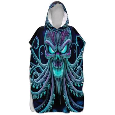 Imagem de Joisal Poncho de surfe trocador de roupão para praia Adul moletom toalha natação plus size neon crânio azul-petróleo ponchos de praia para homens