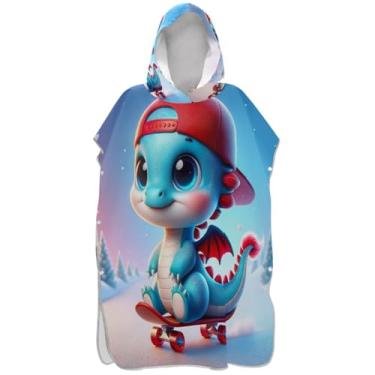 Imagem de Joisal Poncho de surfe para trocador adulto toalha de banho com capuz plus size homens mulheres poncho com capuz bonito estampa de dragão