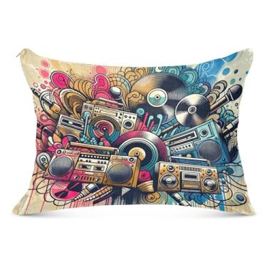 Imagem de Capa de almofada decorativa com zíper grande arte grafite hip hop capa de travesseiro padrão King Queen capa de travesseiro macia para cama, tamanho do corpo, 53 cm x 137 cm